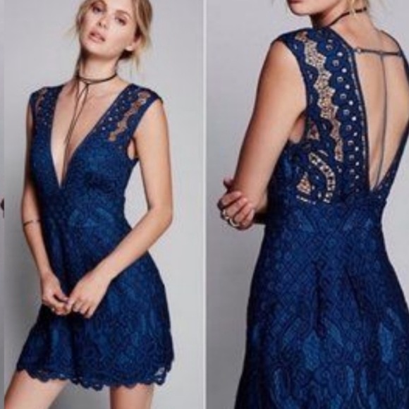 Free People One Million Lovers Lace Dress Size 2 Blue - Picture 2 of 11